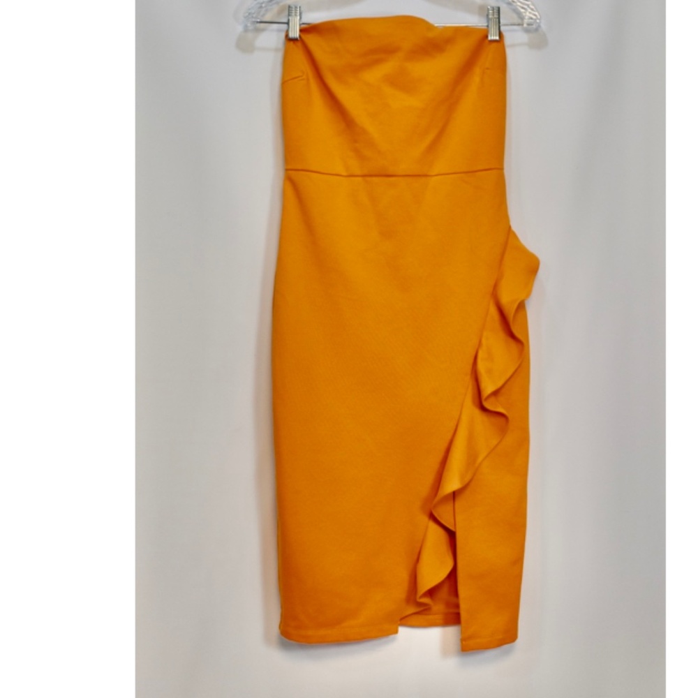 New Lulus Orange Ruffled Strapless Bodycon Dress M
